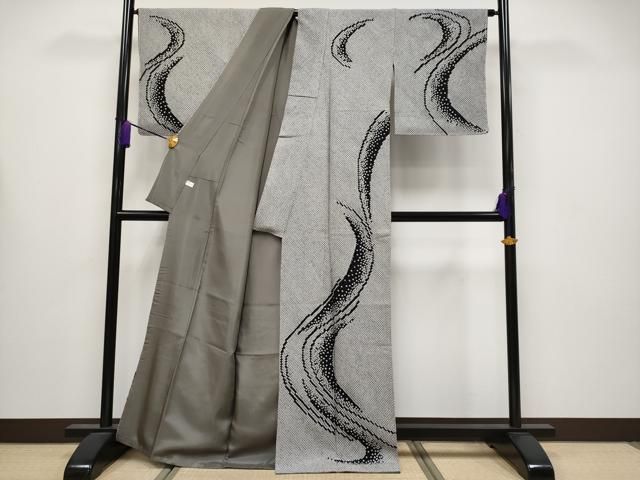 ● 上 本疋田絞り 本場大島紬 訪問着 流水文 黒地 証紙付き ♥ s 6