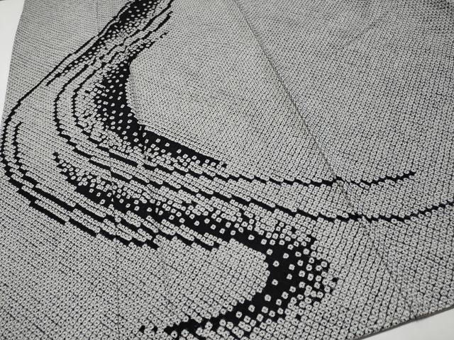  ● 上 本疋田絞り 本場大島紬 訪問着 流水文 黒地 証紙付き ♥ s 6 紬 着物