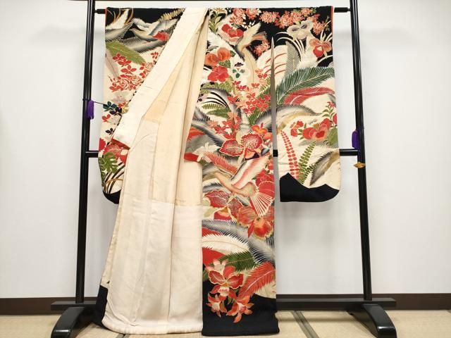 ● 上 アンティーク 大正ロマン 振袖 駒刺繍 花鳥文 金銀彩 s 6