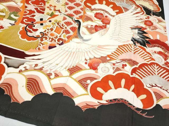  ● 上 アンティーク 大正ロマン 振袖 駒刺繍 宝船飛鶴花文 金彩 s 6 振袖 着物