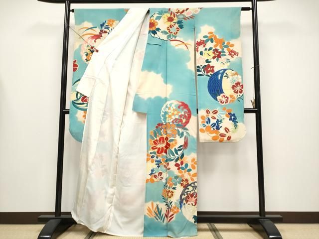 平和屋本店＊極上 夏物 アンティーク 大正ロマン 振袖 駒刺繍 絽縮緬