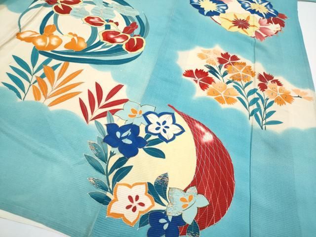 平和屋本店＊極上 夏物 アンティーク 大正ロマン 振袖 駒刺繍 絽縮緬