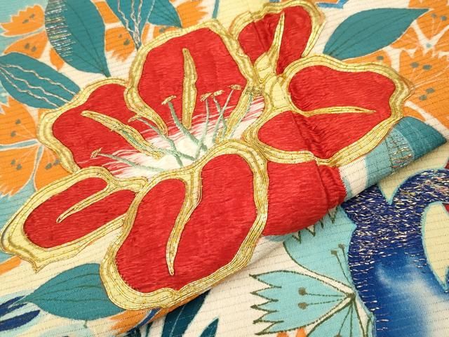 平和屋本店＊極上 夏物 アンティーク 大正ロマン 振袖 駒刺繍 絽縮緬
