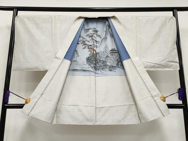 平和屋本店○極上 男性 本場大島紬 白大島 100亀甲 アンサンブル 総