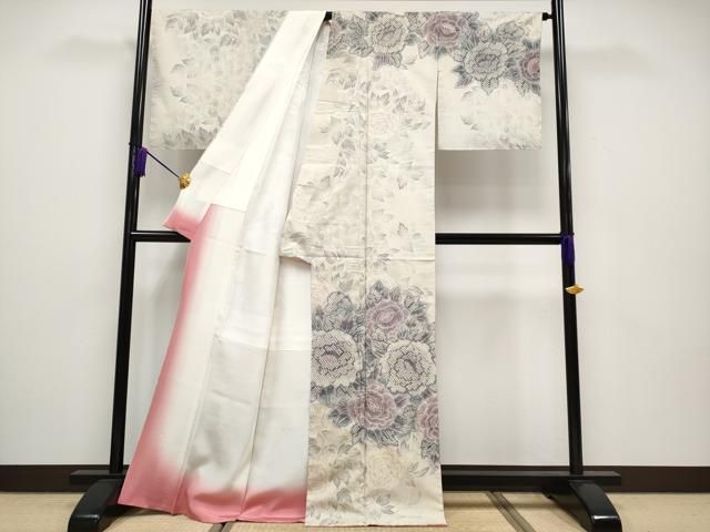 平和屋本店●極上　名門　藤娘きぬたや・総絞り　訪問着　本場大島紬　白大島　9マルキ　牡丹　逸品　CYAA4311s6 平和屋本店○極上 名門 藤娘きぬたや・総絞り 訪問着 本場大島紬 白