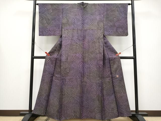 ▽最 二代目 久保田一竹 幻の辻が花 小紋 単衣 流線文 暈し染め 金銀通し地 京都きもの友禅扱い s 6