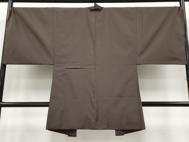 ● 上 男性 長羽織 キングサイズ お召地 色無地 赤墨色地 s 6