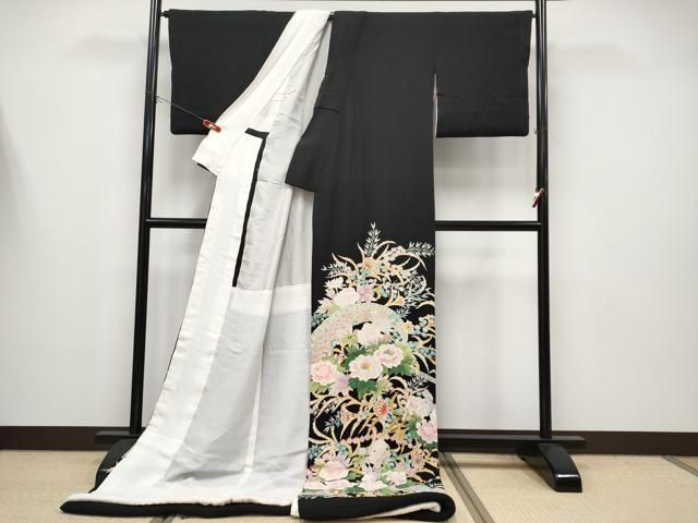 ● 上 本加賀友禅作家 東藤岳 お引きずり お引き摺り 色留袖 草花文 黒地 s 6