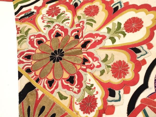  ● 上 アンティーク 大正ロマン 振袖 鼓飛鶴舞花文 金彩 s 6 振袖 着物