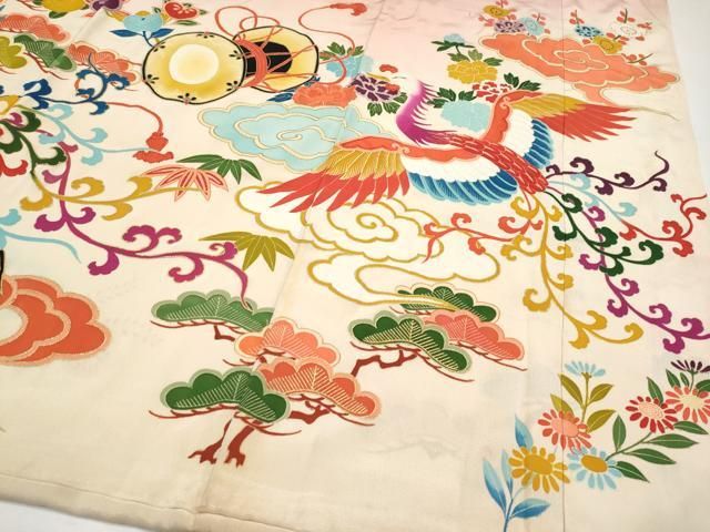  ● 上 アンティーク 大正ロマン 振袖 鳳凰雲取り枝花文 暈し染め 金彩 紅梅色地 s 6 振袖 着物