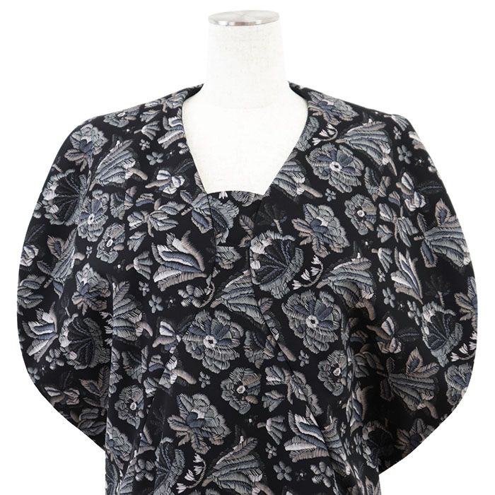 LOUIS VUITTON ルイ ヴィトン ワンピース シルク100％ スムース 2025 AW ボタニカル フラワー 花柄 ドルマン ケープスリーブ スクエアネック Iライン ドレス レディース サイズ 42 ブラック 黒 マルチカラー フランス製