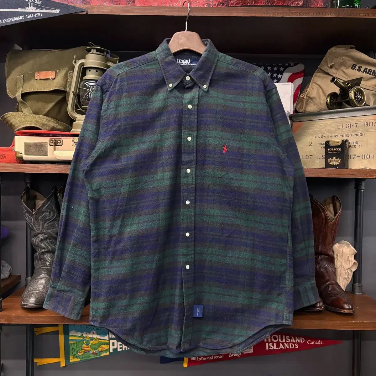90 s ポロ ラルフローレン ブラックウォッチ チェック柄 レッドポニー フランネル シャツ N 375