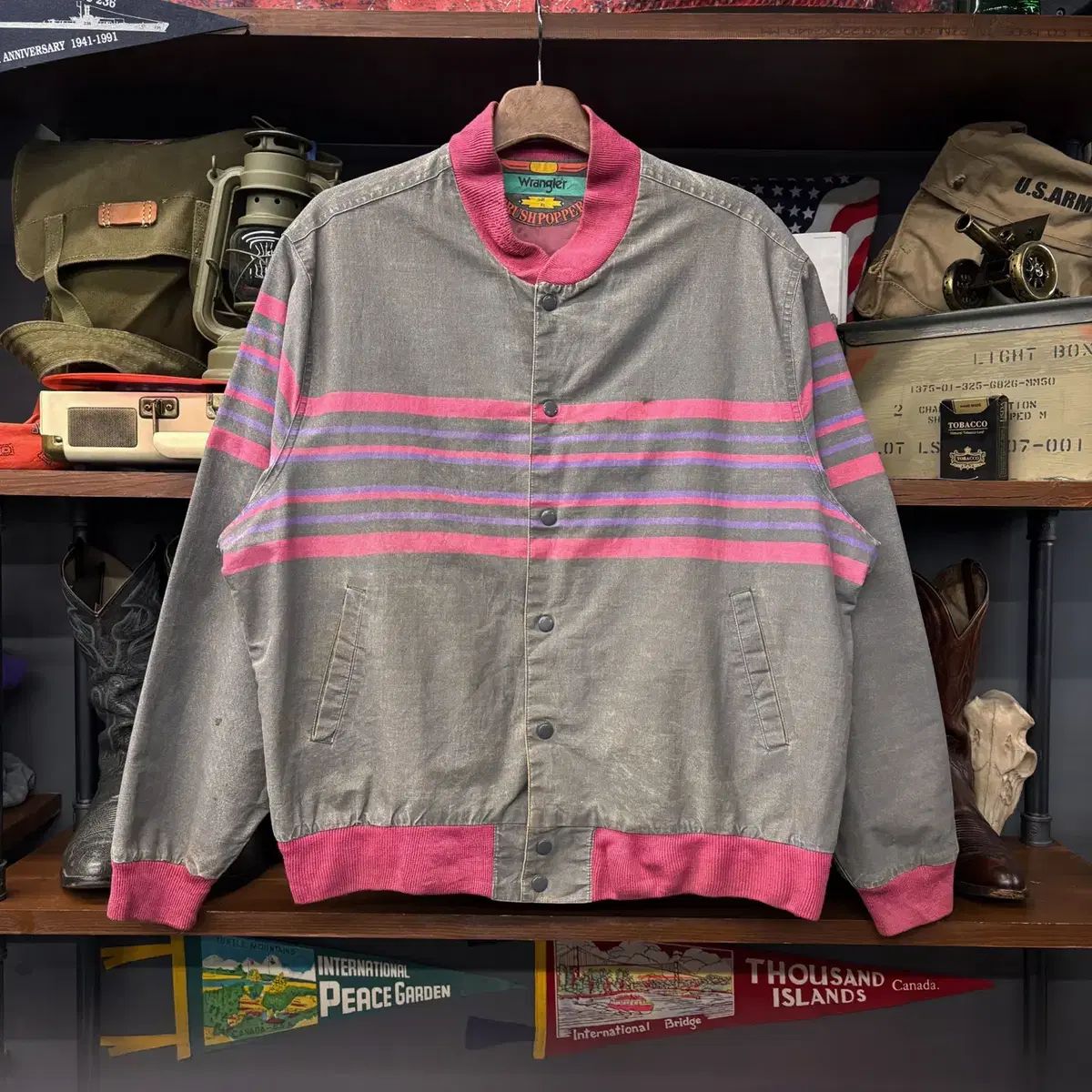 90 s ラングラー Classic ブラッシュポップファー ネオンピンク ストライプ ブルゾン ジャケット N 376
