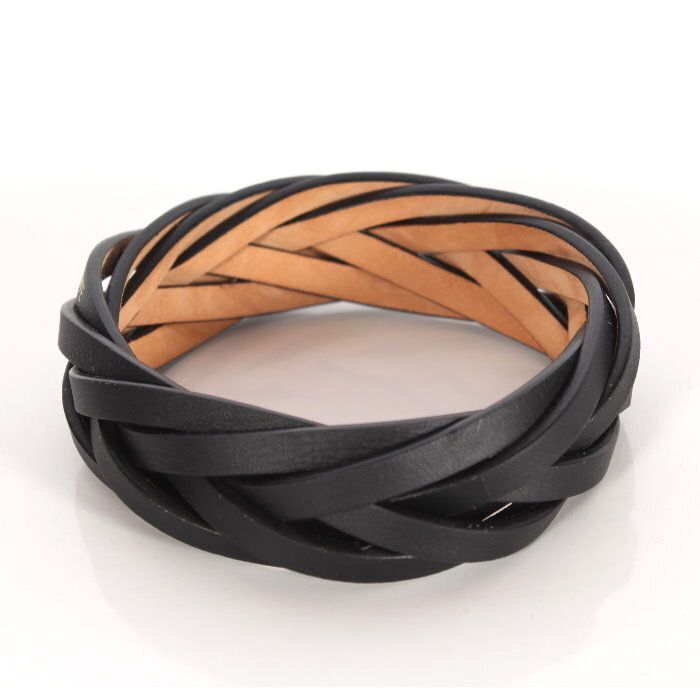 LOEWE ロエベ ブレイデッド バングル J242240X45 1100 ブラック レザー