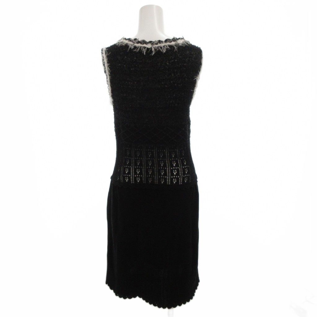 ルネ Rene ノースリーブワンピース ニット ジャガード ビーズ ロング 36 ブラック |FF GY 19
