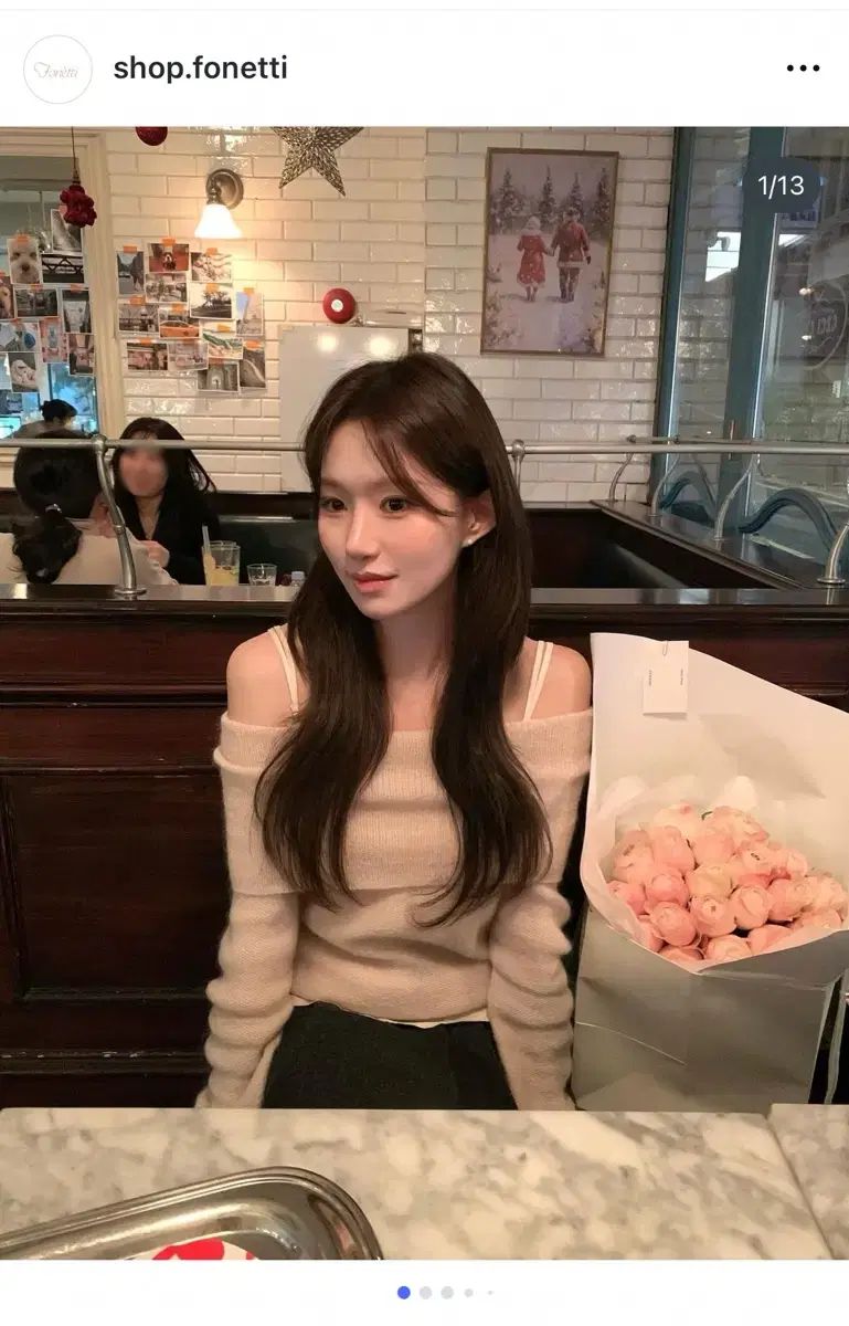 ポネティ アプリコット オフショルダー ニット