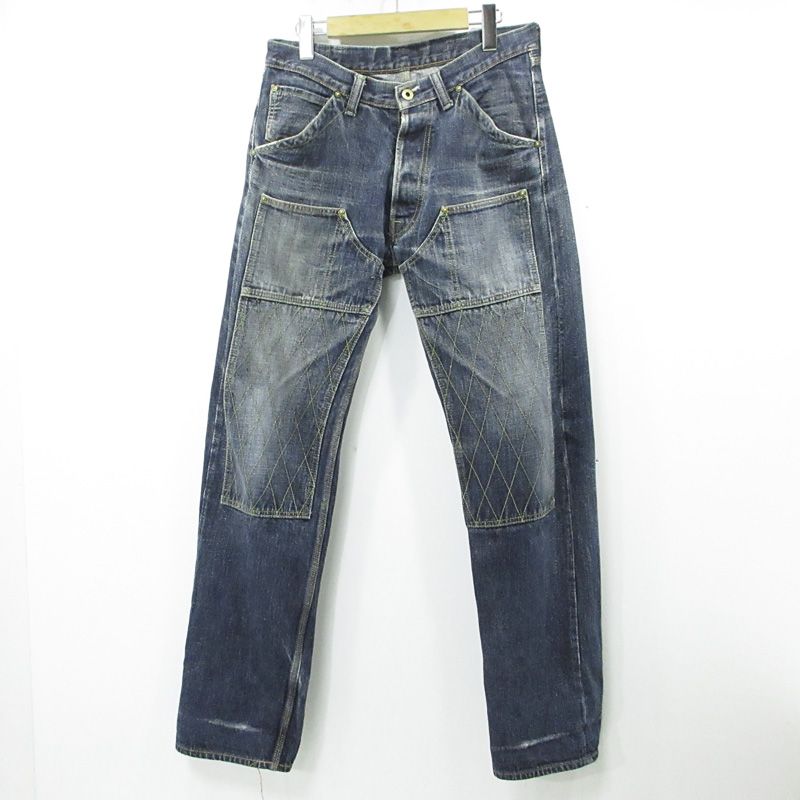 TROPHY | トロフィークロージング ダブルニー ボタンフライデニムパンツ ダイヤモンドキルティング ネイビー インディゴ サイズ 32 107