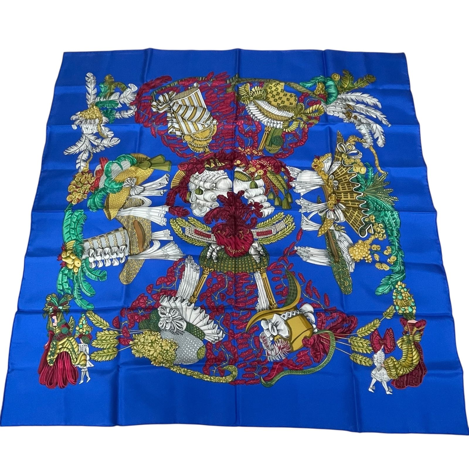 HERMES エルメス スカーフ シルク カレ90 chapeau 脱帽 ブルー