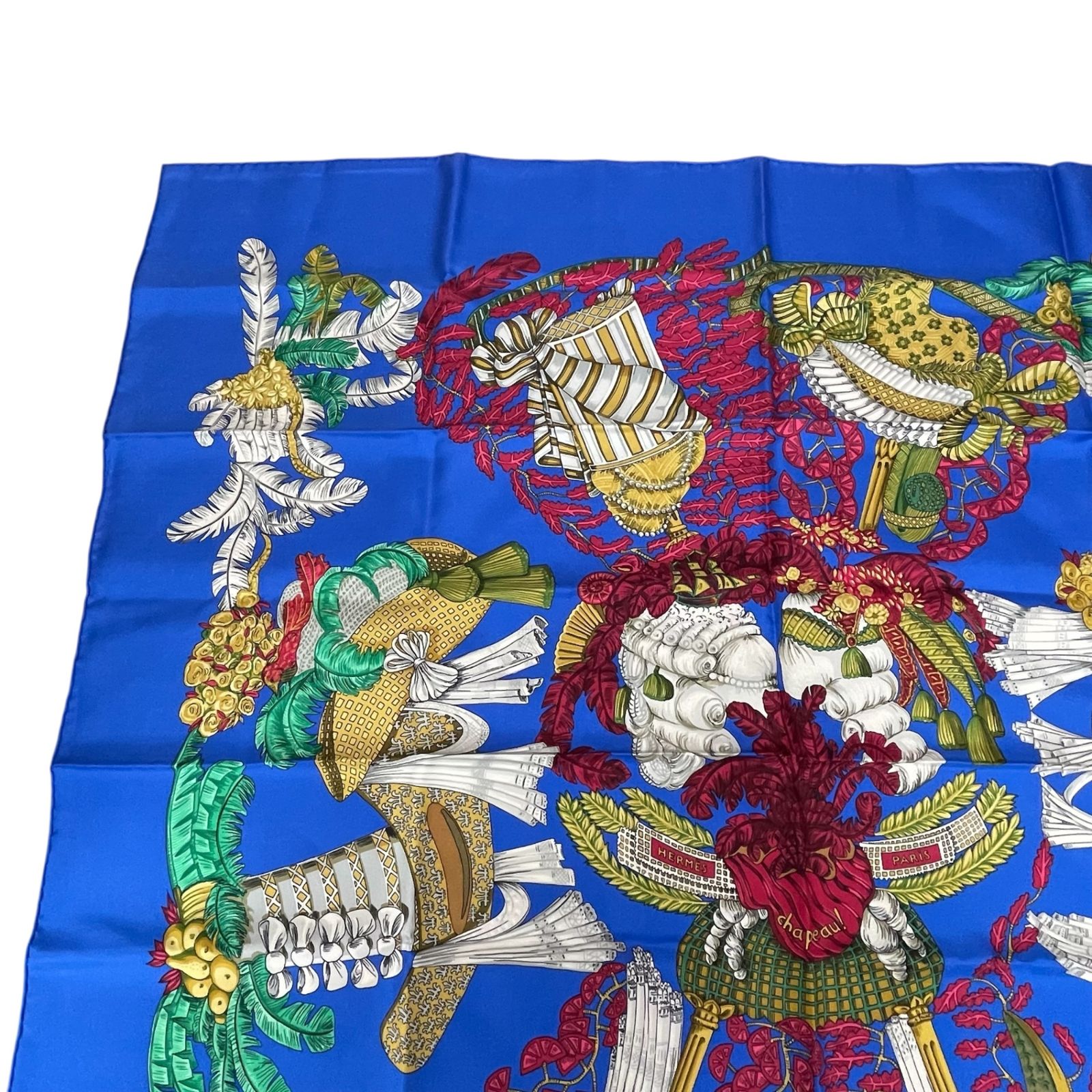 HERMES エルメス スカーフ シルク カレ90 chapeau 脱帽 ブルー