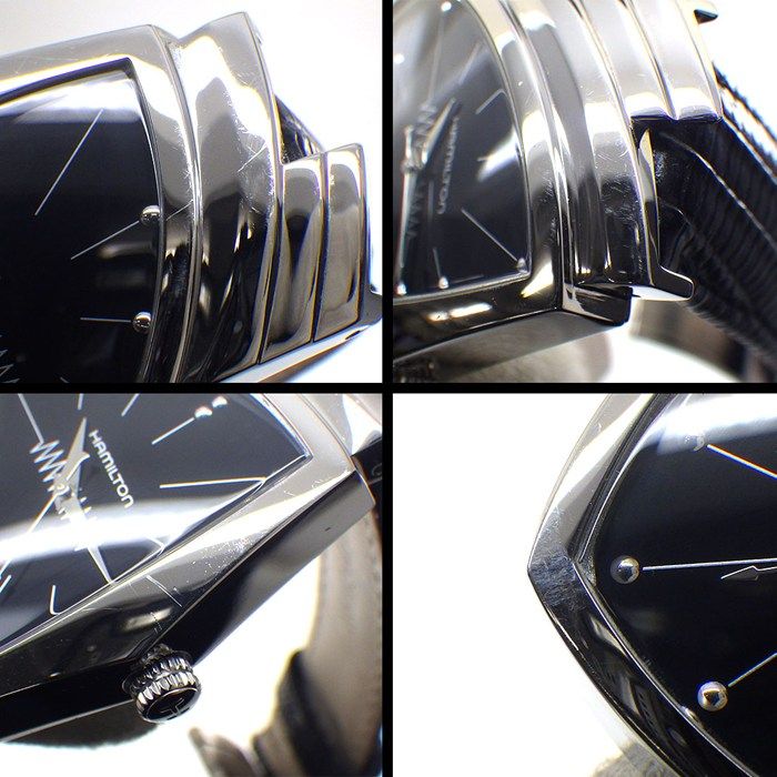  ハミルトン Hamilton 腕時計 ベンチュラ H 244112 トライアングル ブラック文字盤 牛革ベルト SS クオーツアナログ 箱 保付き 腕時計(デジタル) 時計