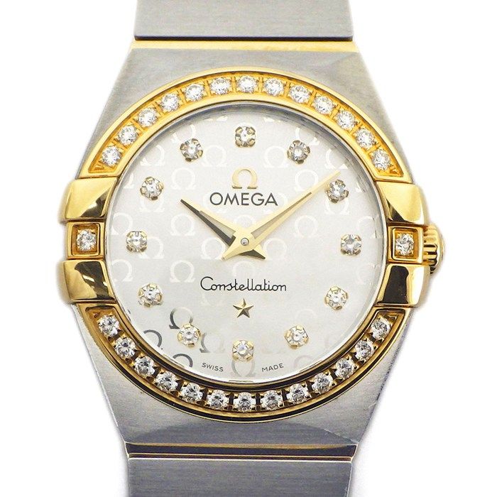 オメガ OMEGA 腕時計 コンステレーション 123.25.24.60.52.002 ダイヤベゼル 12ポイント ダイヤインデックス ロゴ シルバー文字盤 K 18 YG SS クオーツアナログ
