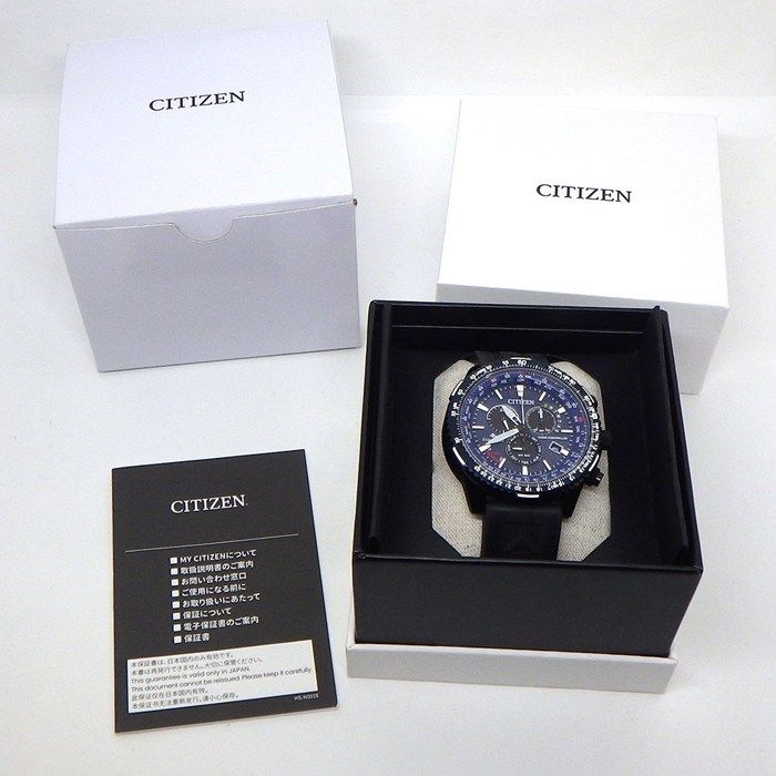  シチズン CITIZEN 腕時計 プロマスター SKYシリーズ CB 5006-02 L|E 660-A 180 N 01 ネイビー文字盤 デイト クロノグラフ 夜光インデックス スモールセコンド ブラック ラバーベルト SS ソーラー 箱 保付き 腕時計(デジタル) 時計