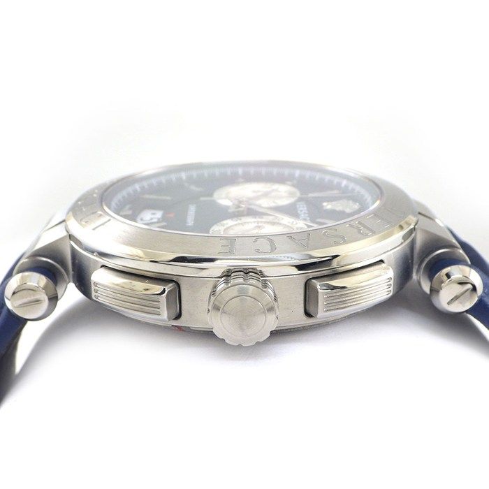 ヴェルサーチェ VERSACE 腕時計 アイオン ブルー文字盤 デイト クロノグラフ スモールセコンド 牛革ベルト SS クオーツアナログ