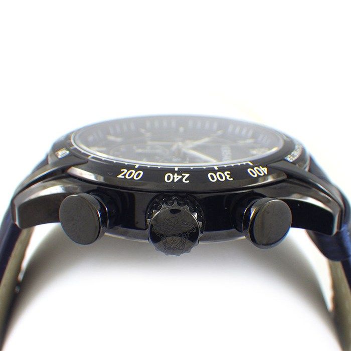 ヴェルサーチェ VERSACE 腕時計 V-RAY サンレイ ブルー文字盤 デイト クロノグラフ スモールセコンド 牛革ベルト SS クオーツアナログ