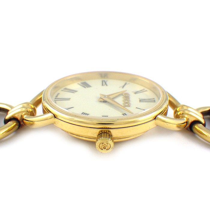 グッチ GUCCI 腕時計 ラウンド 6000.2 L アイボリー文字盤 ローマンインデックス ブラウン 牛革ベルト GP クオーツアナログ