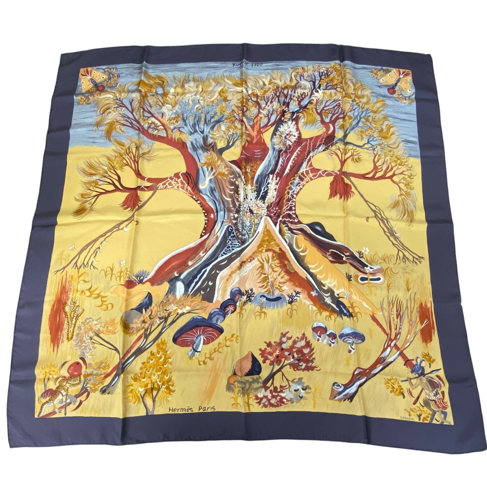 美品 HERMES エルメス カレ90 スカーフ シルク kuggor tree クガール