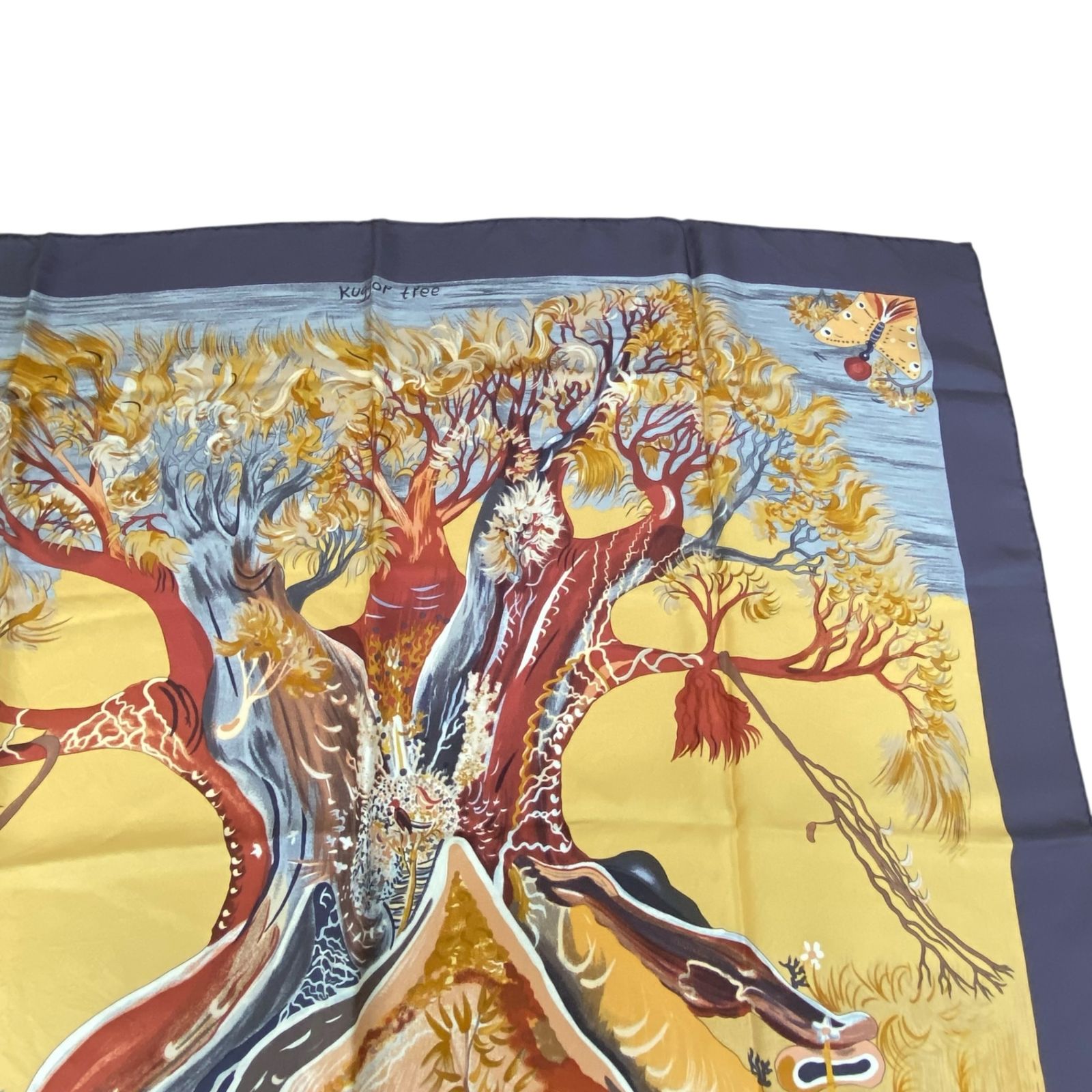  HERMES エルメス カレ90 スカーフ シルク kuggor tree クガールツリー ブラウン バンダナ スカーフ 小物