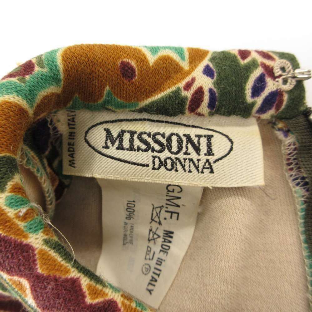 ミッソーニ MISSONI DONNA ワンピース 40 ひざ丈 総柄 長袖 ウール  