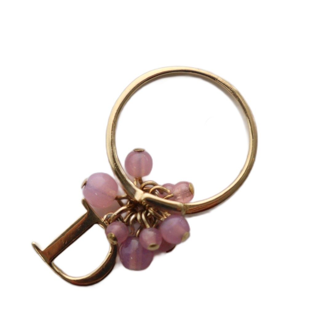 クリスチャンディオール Christian Dior 指輪 リング 16号 ロゴ ビーズ ゴールドカラー ピンク |KW GY 11