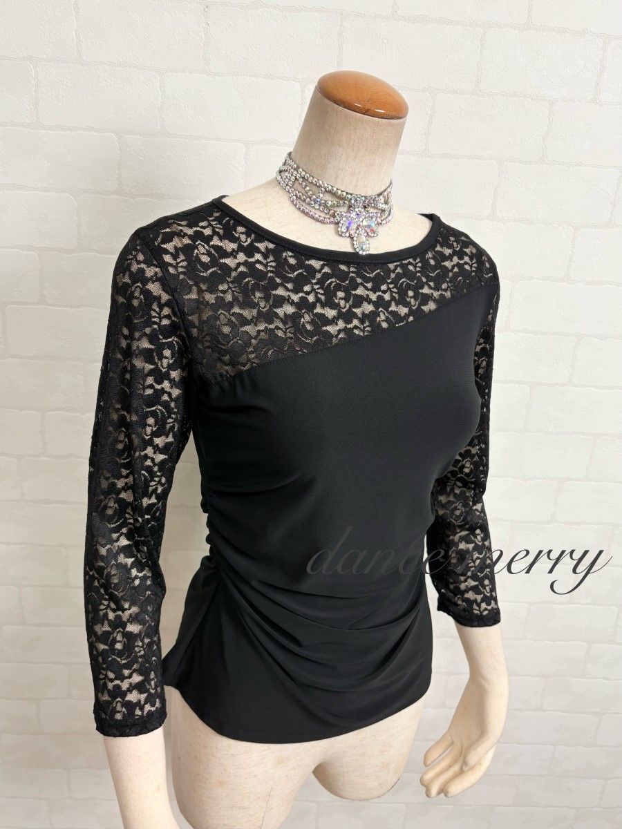 新品　社交ダンス　トップス　黒　レッスン　ラテン　ワルツ　半袖　2862 新品 社交ダンス トップス 黒 レッスン ラテン ワルツ 半袖 2862 社交