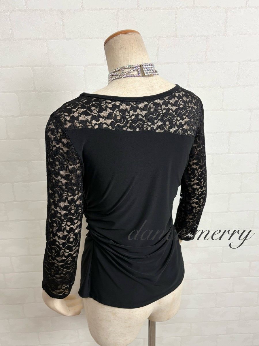 Lサイズ 新品 社交ダンス レース トップス 黒 ワルツ ラテン 2016