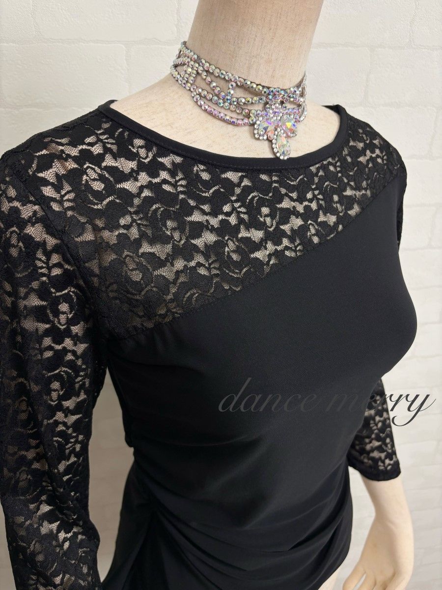 Lサイズ 新品 社交ダンス レース トップス 黒 ワルツ ラテン 2016