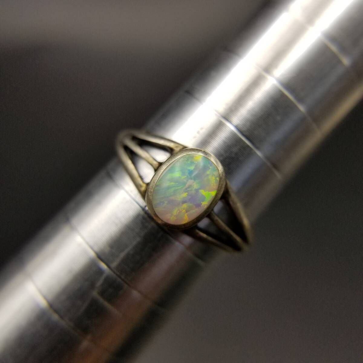 ナチュラル オパール オーバル 925 シルバー ヴィンテージ リング 銀 指輪 ミニマム 上品 エレガント R 15-V