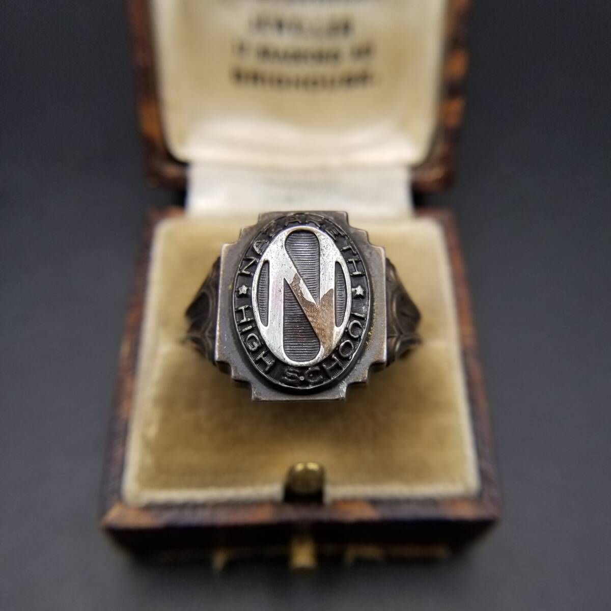 40 50 s頃 Dieges - Clust ヴィンテージ クラスリング Nazareth High School カレッジシグネット 925 シルバー 銀 指輪 N紋章 重厚感 R 15-V