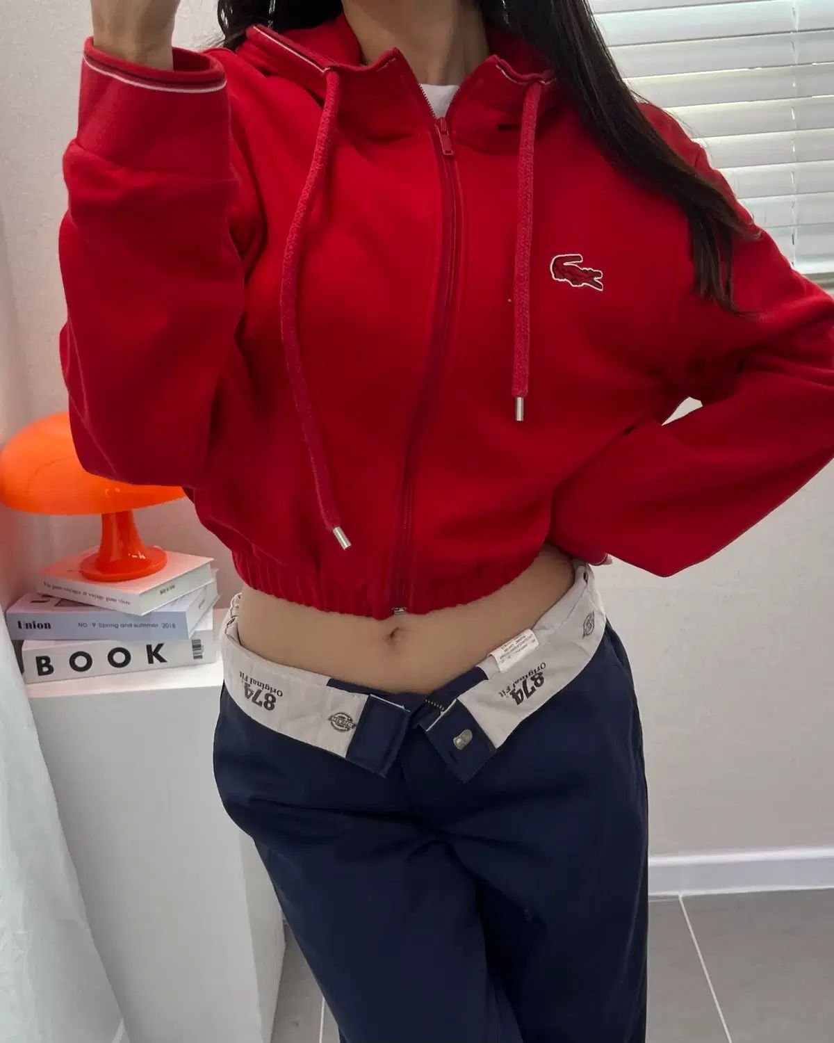 WOMEN ラコステ クロップド ジップアップ フーディー-M 1445