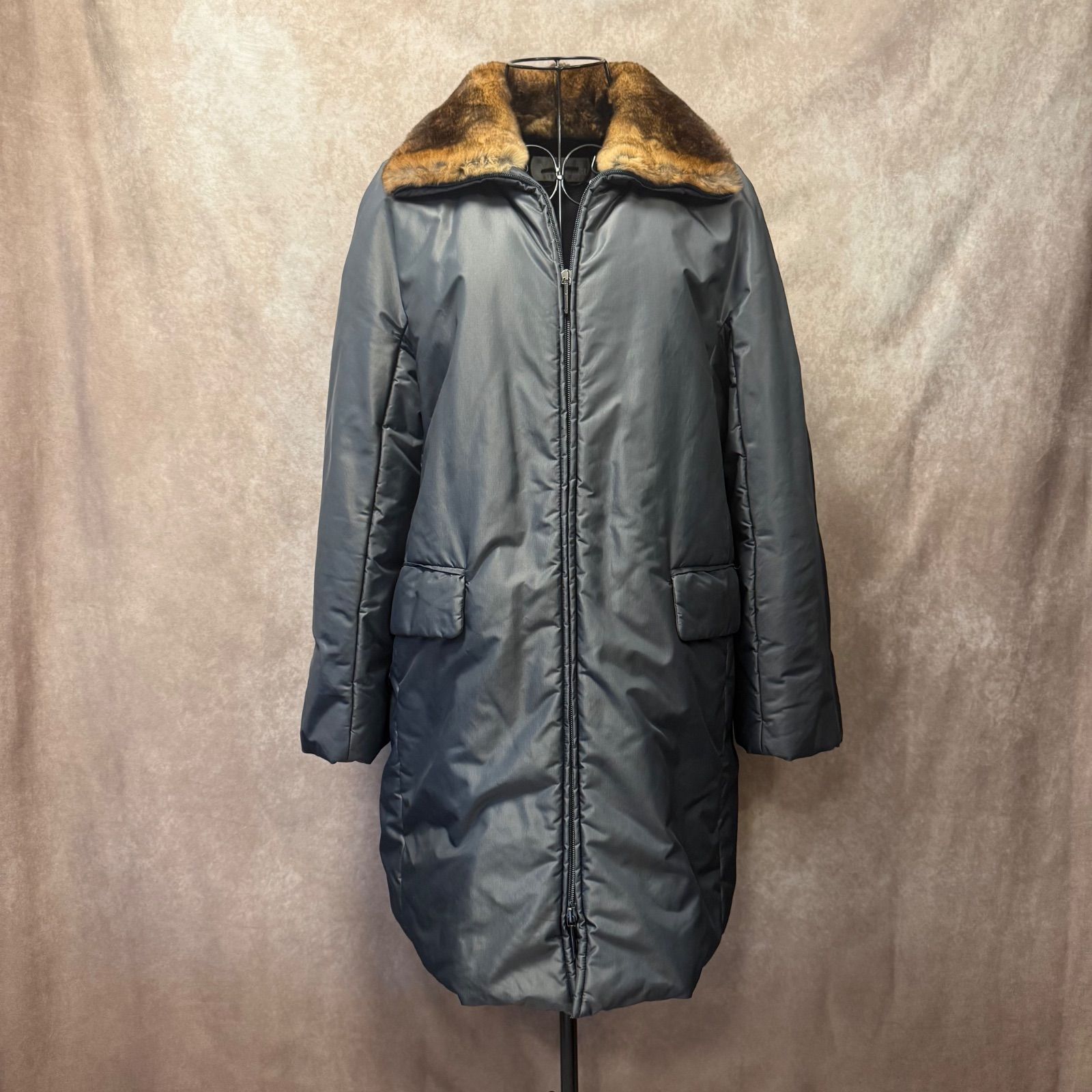 Max Mara マックスマーラ 銀タグ ファー付き コート 38 シルバーグレー