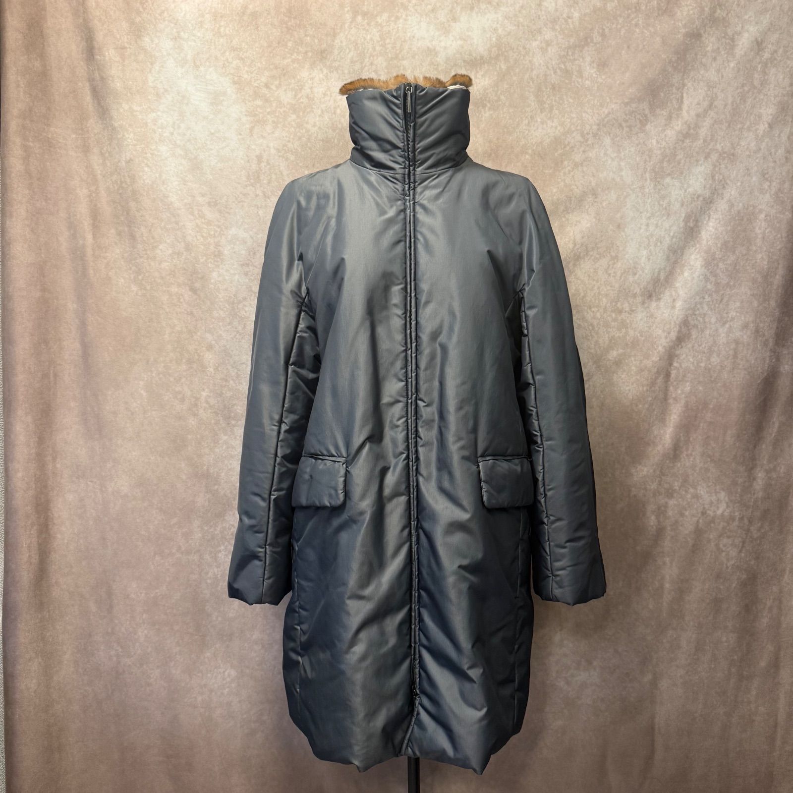 Max Mara マックスマーラ 銀タグ ファー付き コート 38 シルバーグレー