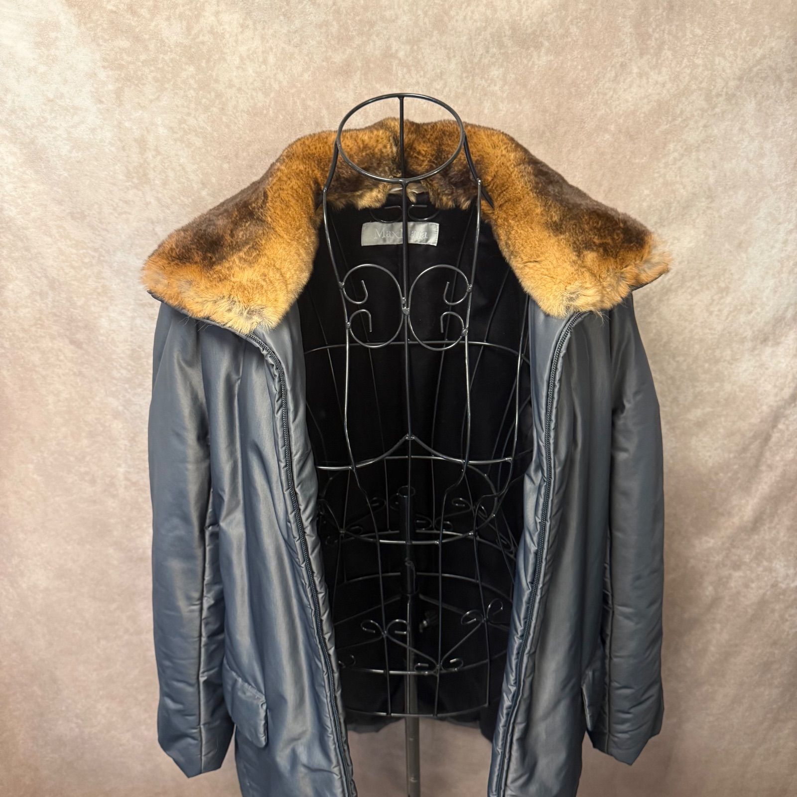 Max Mara マックスマーラ 銀タグ ファー付き コート 38 シルバーグレー