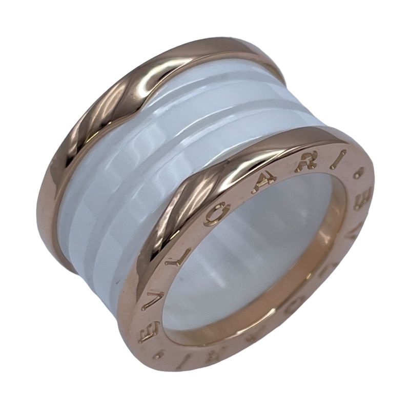 ブルガリ BVLGARI ビーゼロワンリング4バンド M ピンクゴールド Au 750 ホワイトセラミック ジュエリー