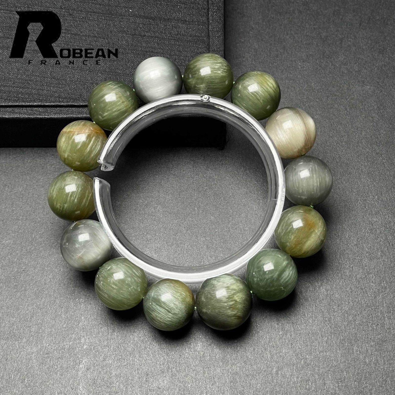 EU製 ROBEAN 猫目アクチノライト パワーストーン 緑閃石ブレス 天然石 原石 お守り プレゼント 16 4 9 mm