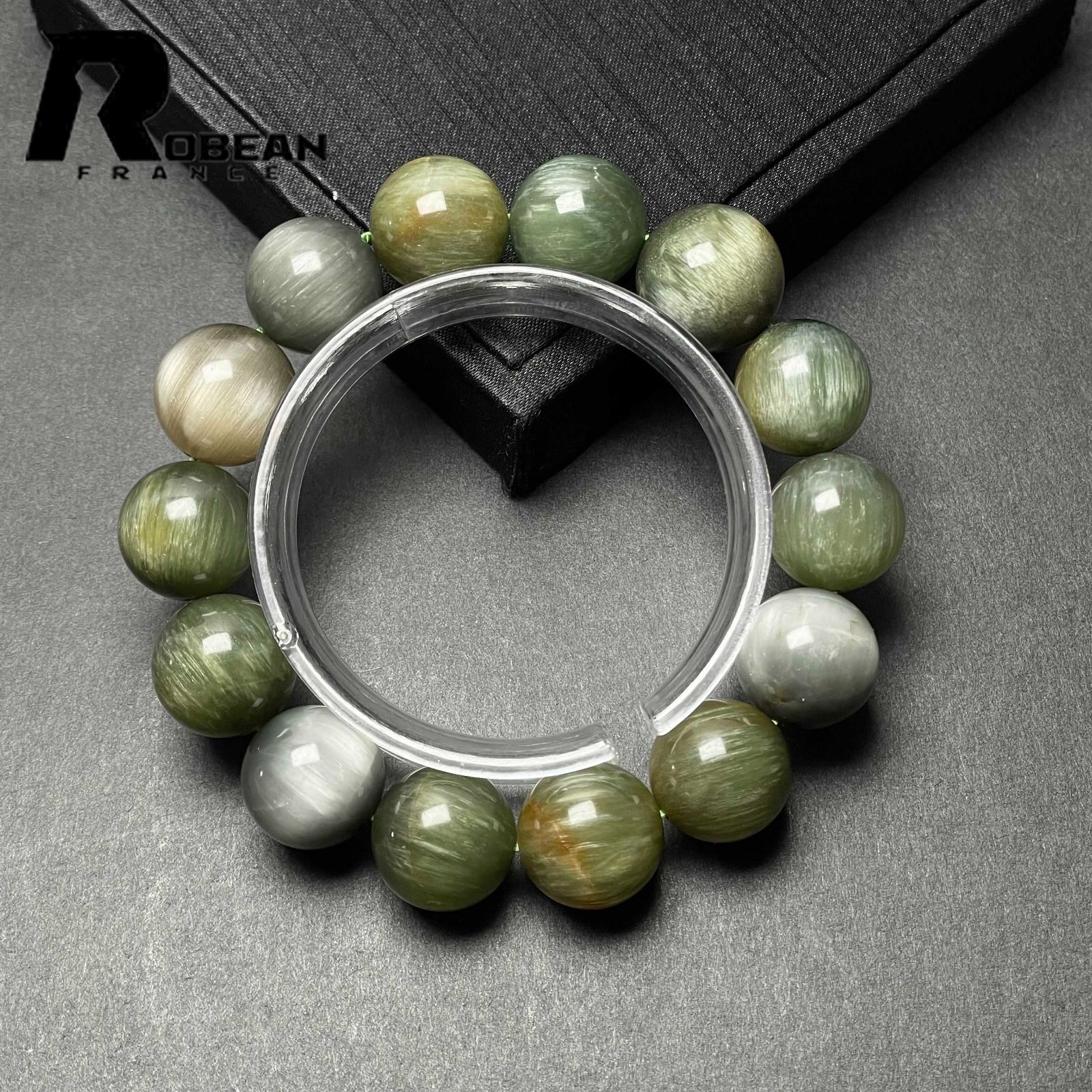 EU製 ROBEAN 猫目アクチノライト パワーストーン 緑閃石ブレス 天然石 原石 お守り プレゼント 16 4 9 mm