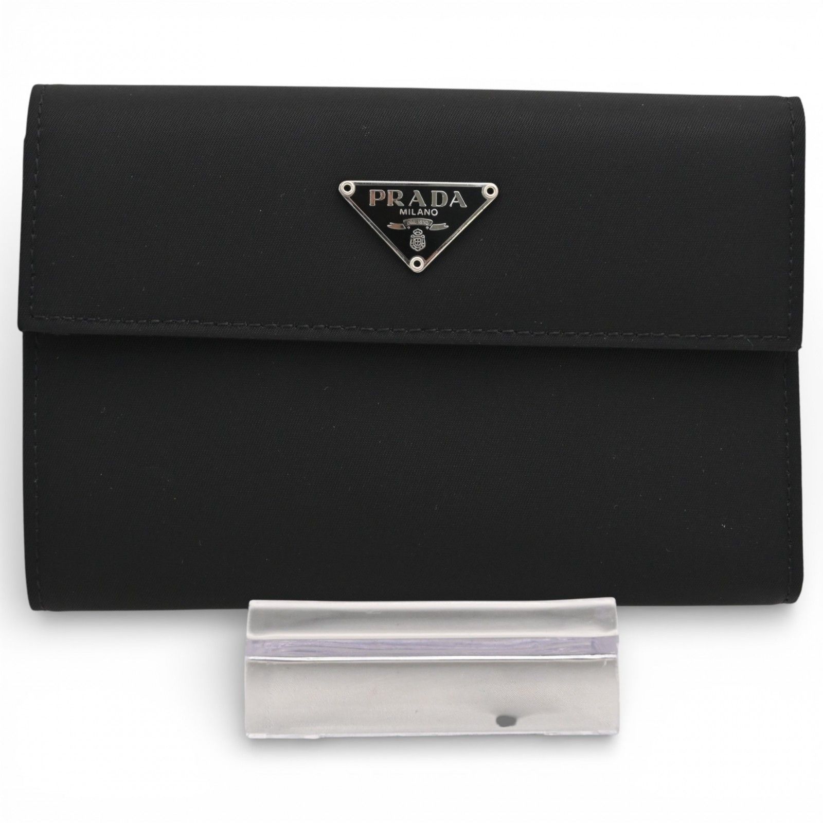 プラダ ロゴプレート テスート 財布 ブラック Aランク pr 2424 hh