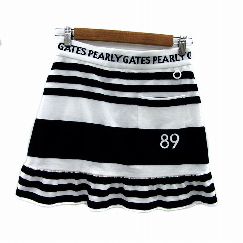 PEARLY GATES ボーダーニット ミニスカート アラン柄×インターシャ