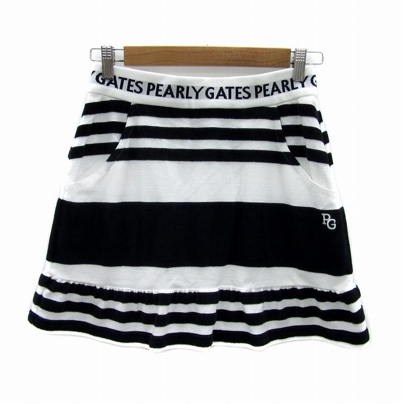 パーリーゲイツ　ストライプスカート　裏メッシュ ボアスカート　ボーダー　白　黒 パーリーゲイツ ストライプスカート 裏メッシュ ボアスカート ボーダー