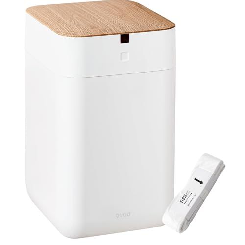 QUADS クワッズ 全自動スマートゴミ箱 ELBIN エルビン 木目 15 L ゴミ自動梱包 UV機能付き 充電式 USB 音声ガイダンス ごみ箱 アイボリー po