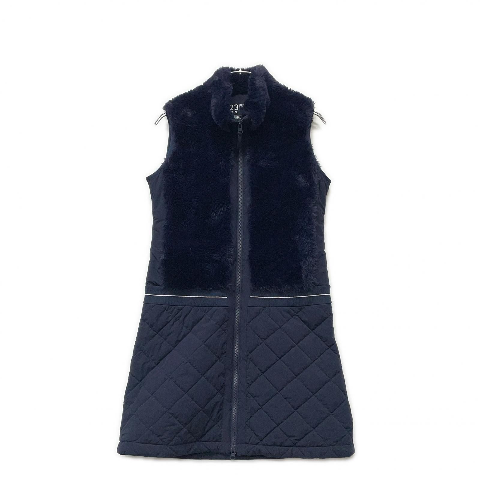 レディース 23区ゴルフ 23区GOLF ワンピース SM 紺 ネイビー ファー フルジップ 中わた キルト加工 ハイネックタイプ